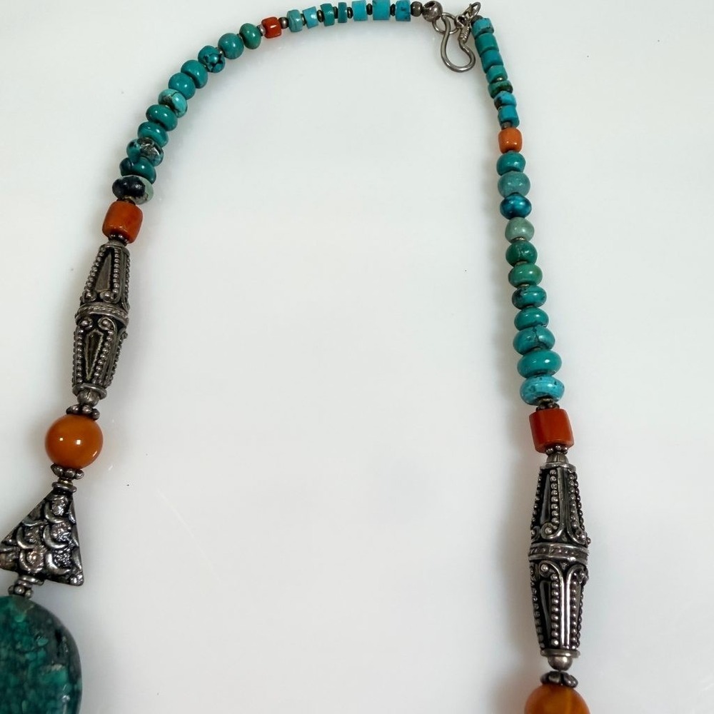 Vintage Turquoise Necklace Sterling Silver Beads 20" with a 2" Drop - Picture 11 of 12